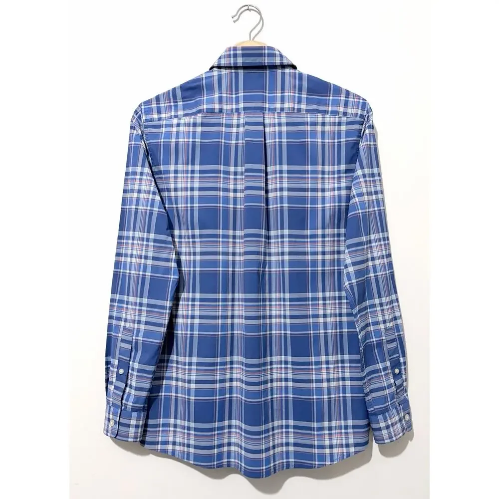 Vineyard Vines Performance Shirt Boys XL 18 Blue White Plaid Long Sleeve Logo